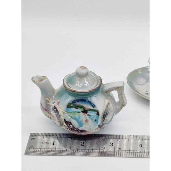 Vintage Dragonware Niagra Falls Miniature Tea Set Teapot Teacup Saucer Canada 3 - Picture 7 of 12